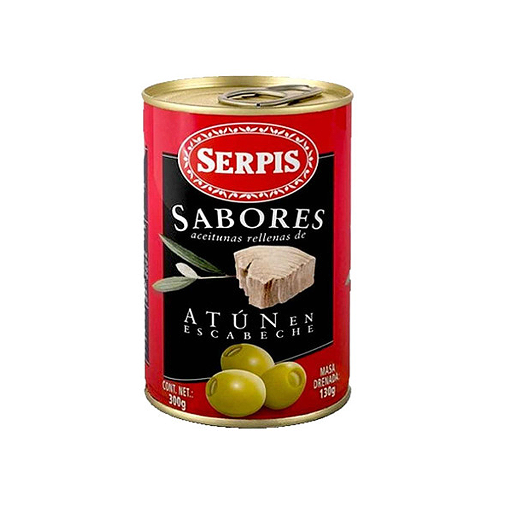 Aceitunas Manzanilla Serpis Rellenas de Atun en Escabeche Lata 300 gr