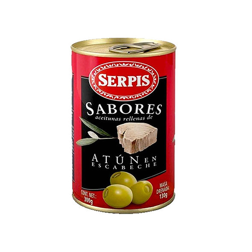 [8410344900058] Aceitunas Manzanilla Serpis Rellenas de Atun en Escabeche Lata 300 gr