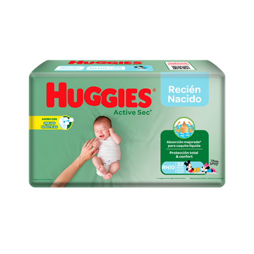 [7702425804654] Pañal Huggies Bebe Active Talla RN (Recien Nacido) 32 und